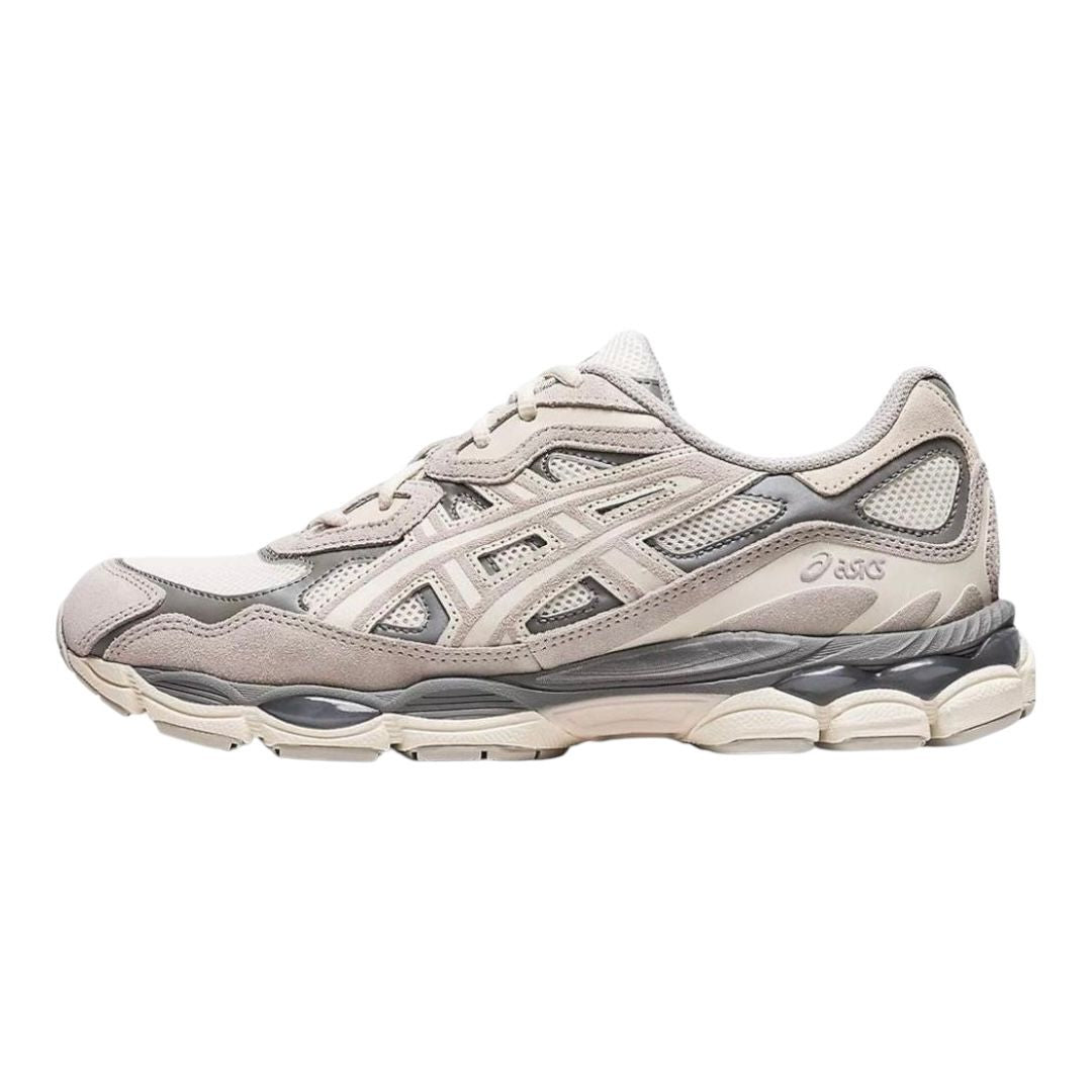 Asics Gel-Kayano 14*, and the colourway is *Beige / Grey