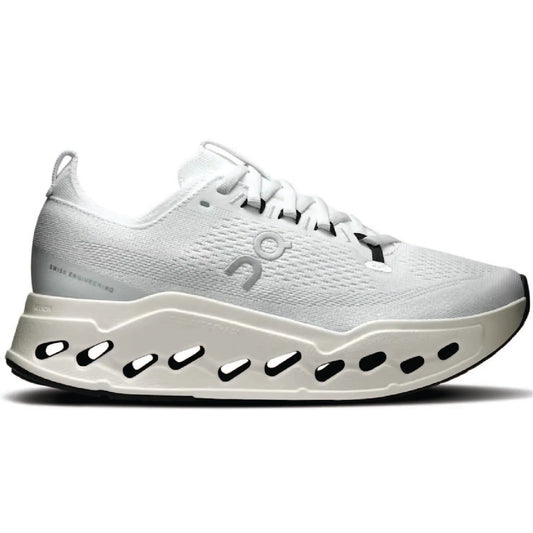 On Cloudsurfer Max shoes in the white/white